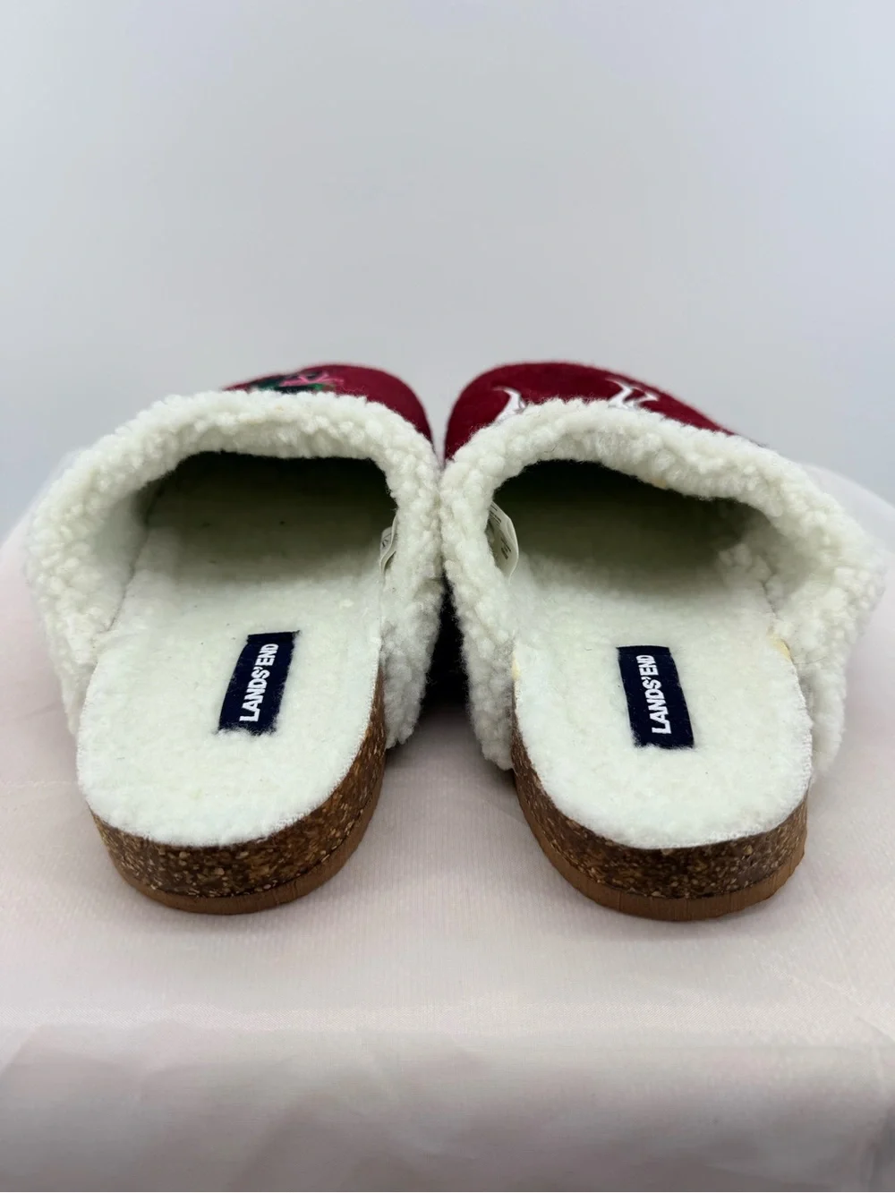 Lands' End Burgundy Holiday Dog Embroidered Slip-On Slippers size 11W